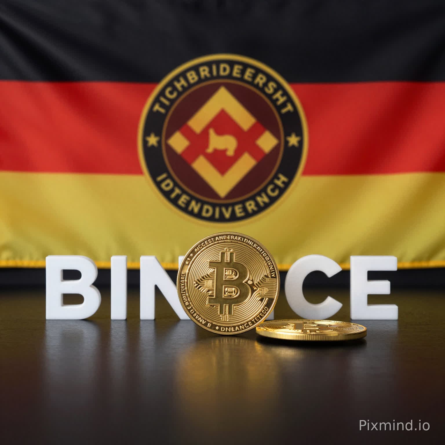 Hilf mir, ein Bild mit der deutschen Flagge als Hintergrund zu erstellen, mit Binance-Buchstaben und Krypto-Elementen