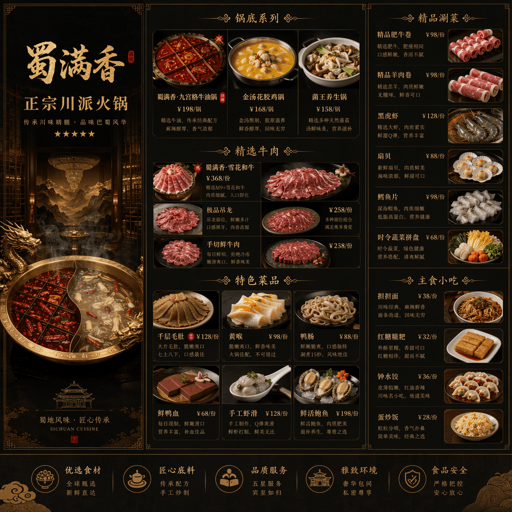 Shumanxiang Authentieke Sichuan Hotpot Maak een menu Luxe, Grandioos Met vijfsterrenrestaurants als benchmark Chinese s…