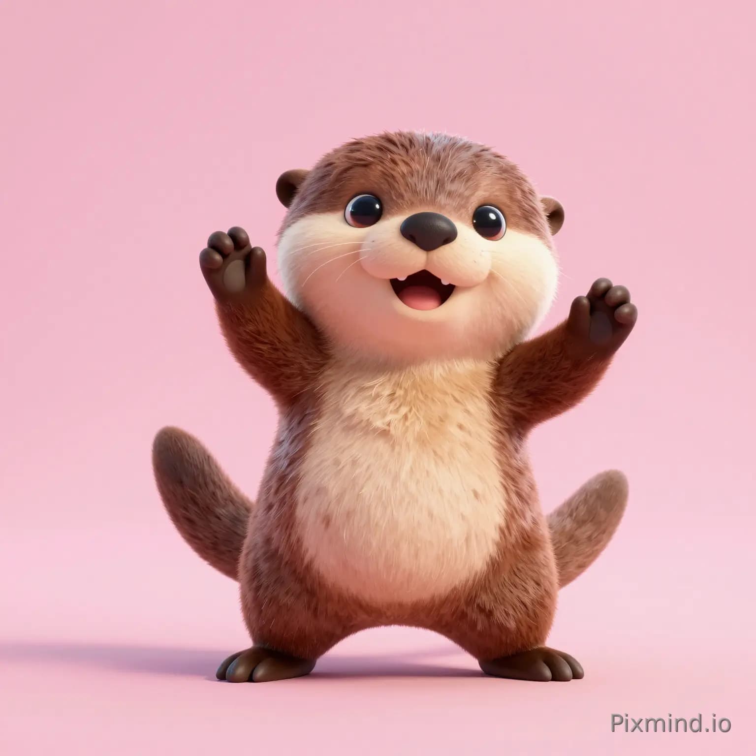 3D animated cute otter dancing, solid pink background, playful hip-hop moves, smooth animation, bright lighting, cheerf…