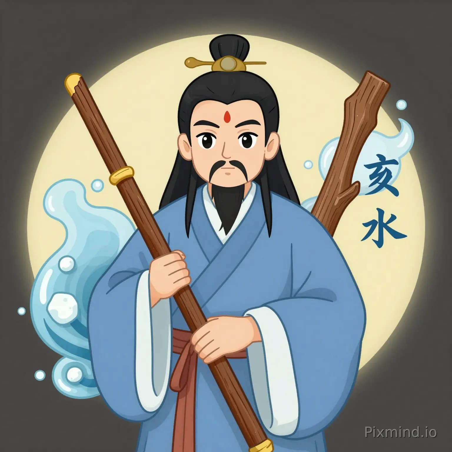 生成一张天干地主五行中亥水和甲木为元素的头像 不要太古板