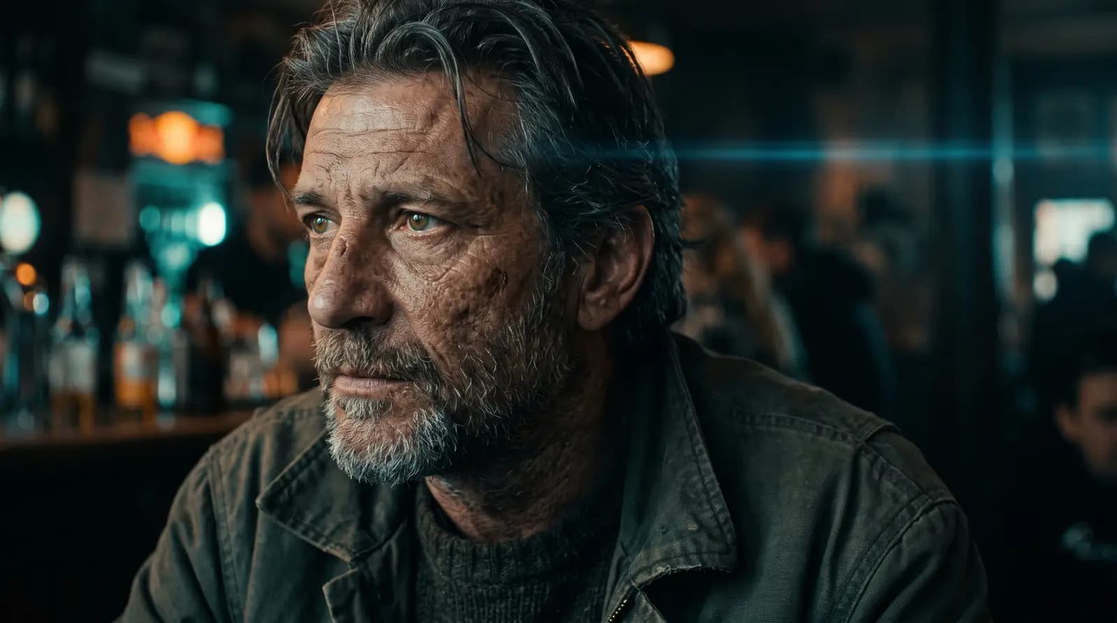 Moody cinematic male character close-up portrait