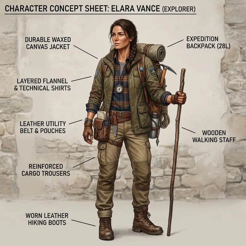 Character concept with consistent wardrobe