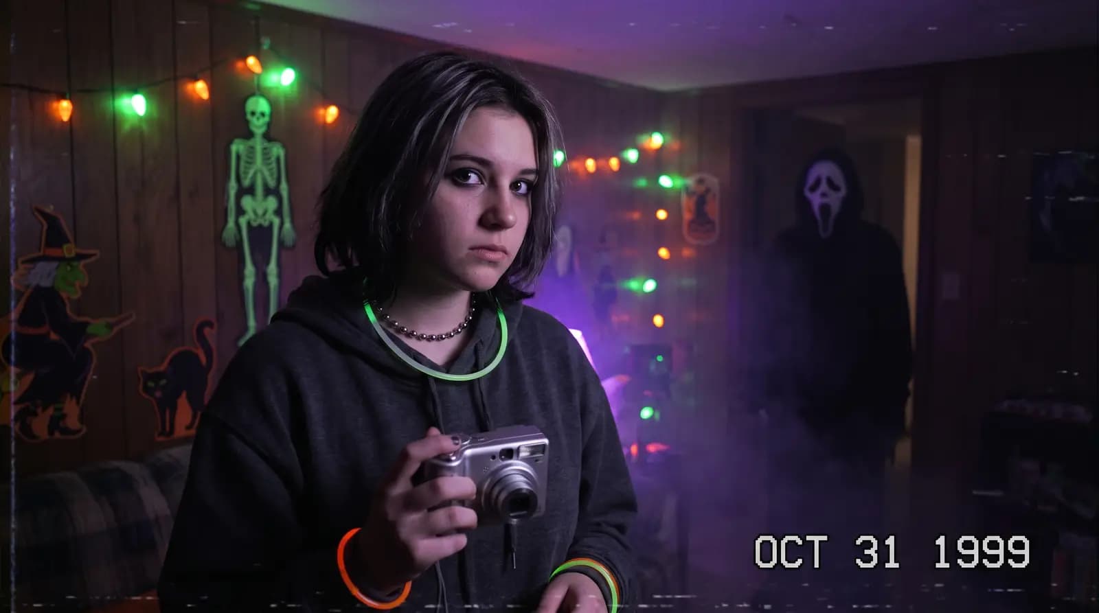 Spooky Y2K Halloween inspired dark pop-culture portrait