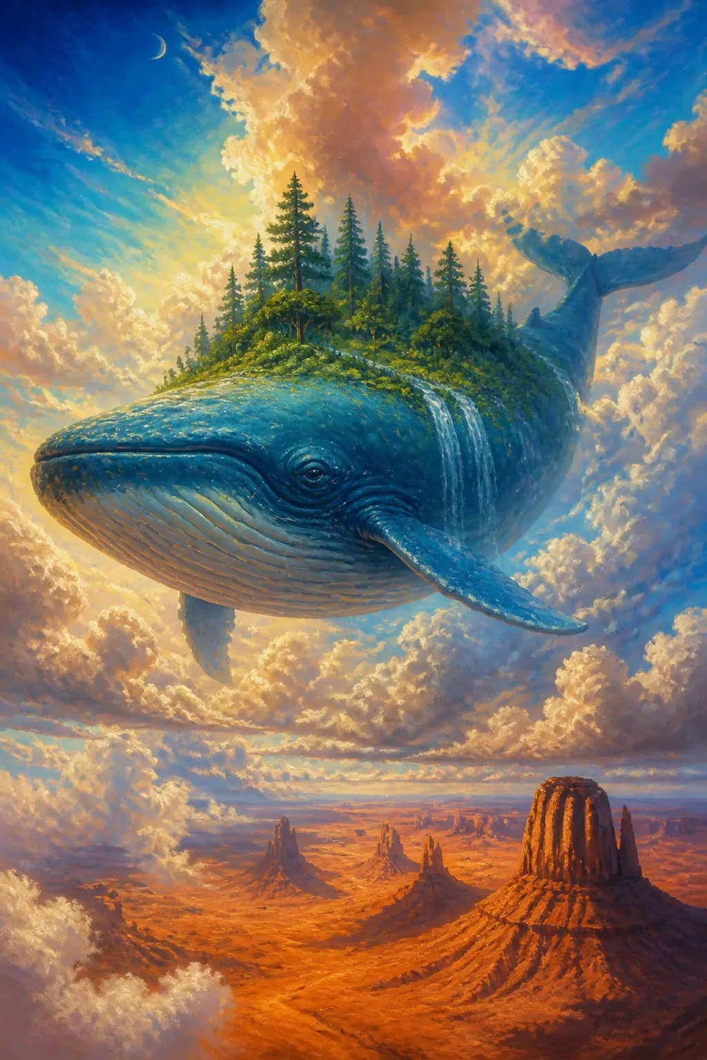 Giant Whale Floating Above Desert