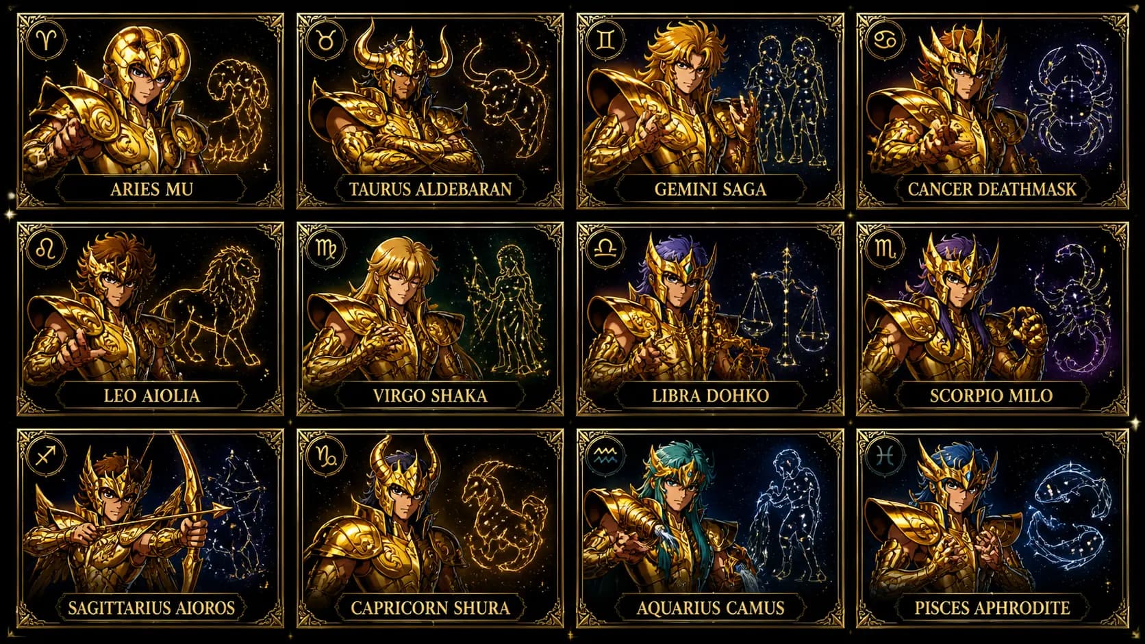Saint Seiya Gold Saints Card Grid