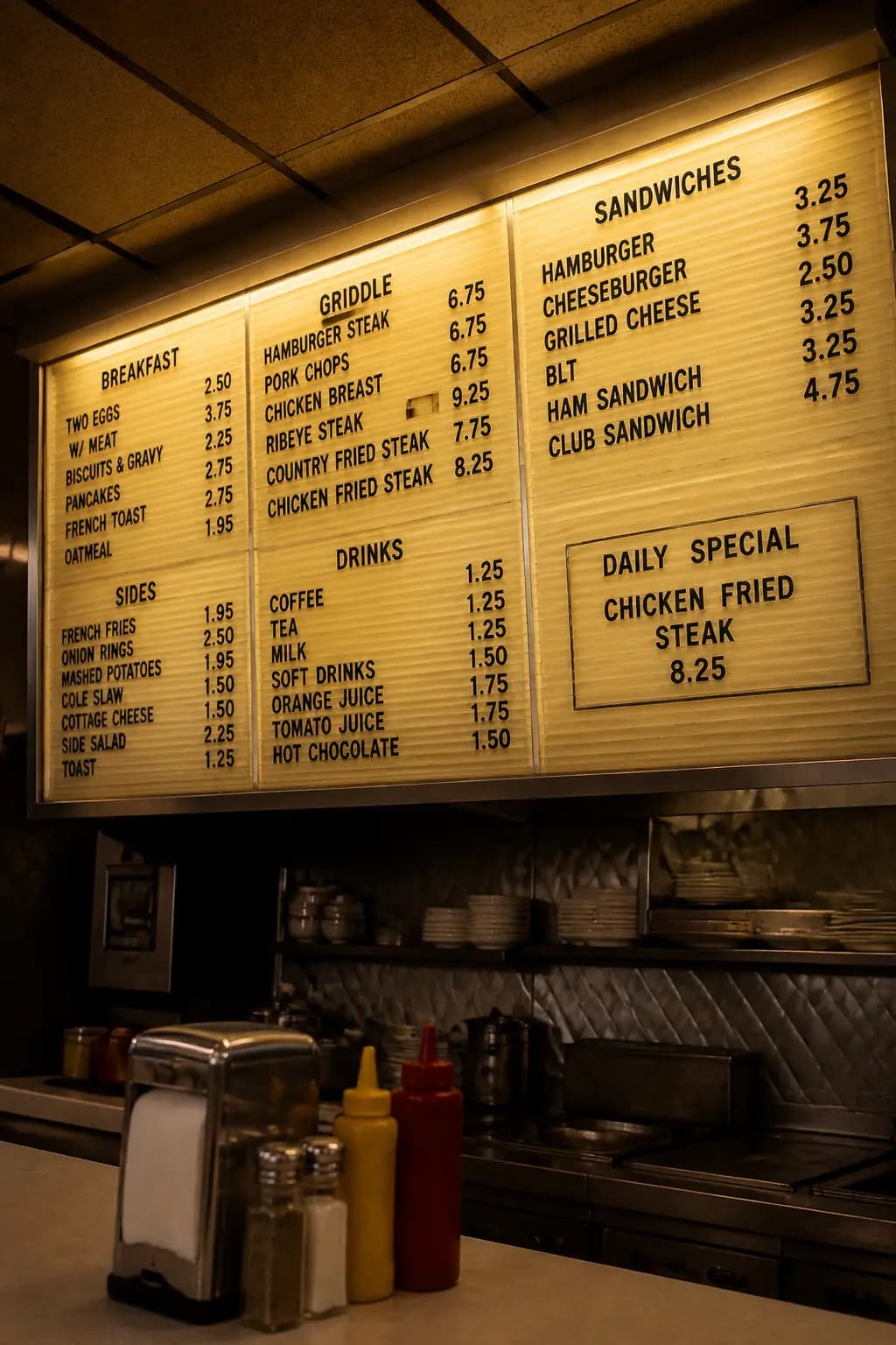 Diner Menu Board at 5 AM